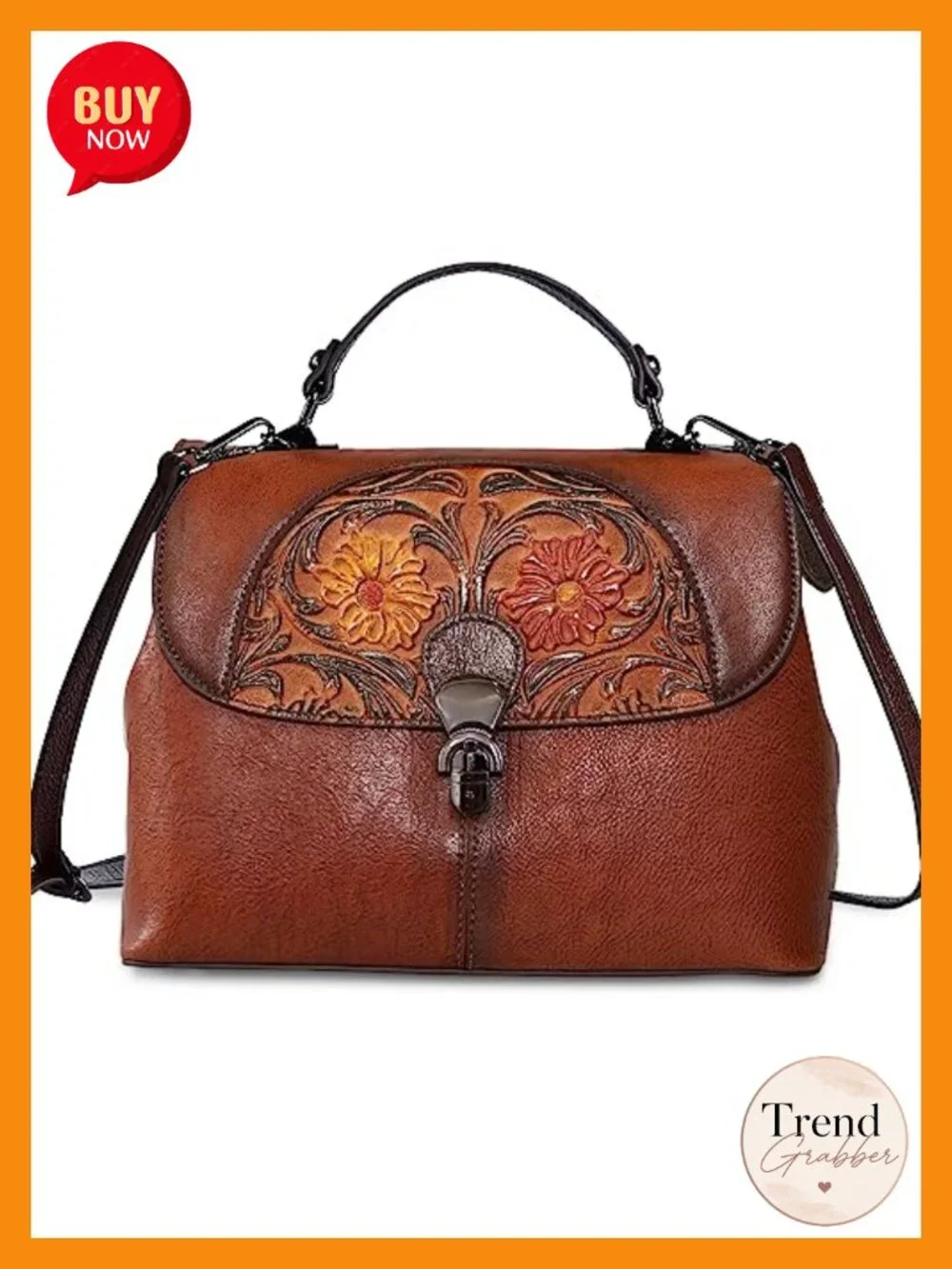 Genuine Leather Top Handle Satchel Handbag Handmade Embossed Crossbody Hobo